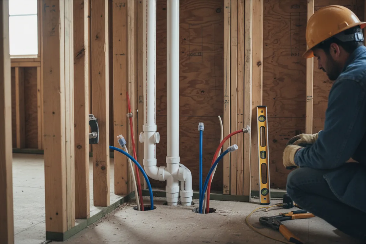 Drain and supply rough-in during Sump Pump Repair in Terre Hill